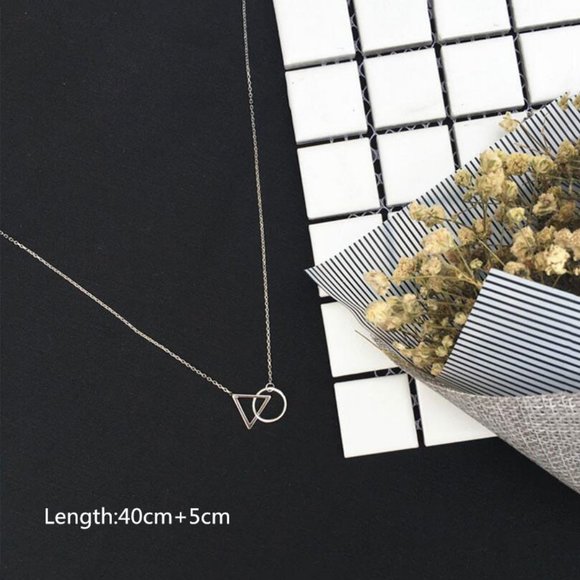 NEW 925 Sterling Silver Circle Triangle Necklace - Picture 6 of 7